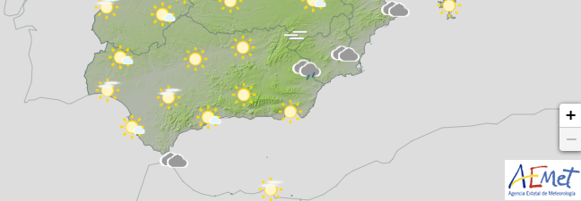 Mapa del tiempo - Previsión meteorológica para el día 13 de febrero de 2023  en Andalucía, extraído de la web de la AEMET