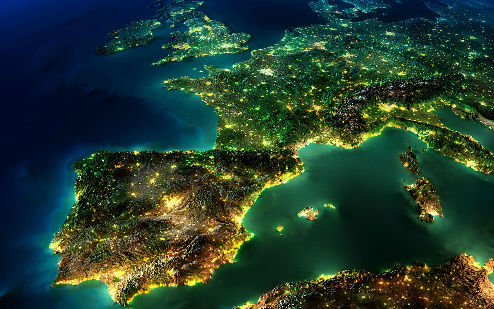 Europa de noche desde el espacio.