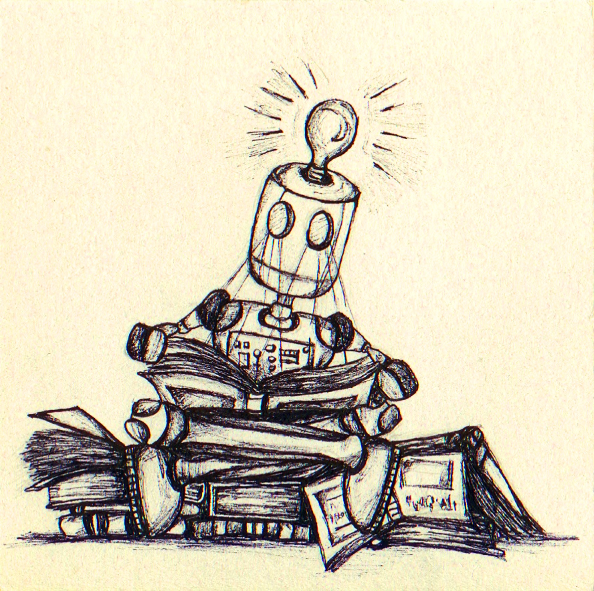 dibujo de un robot con una bombilla