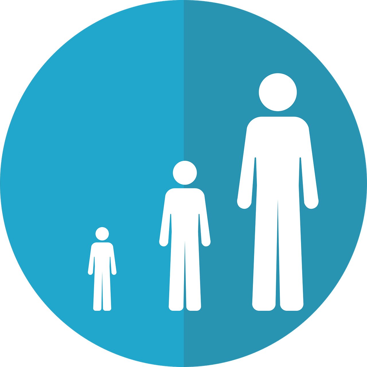 La imagen muestra un icono con tres figuras humanas de distinto tamaño que representan las etapas de la vida.
