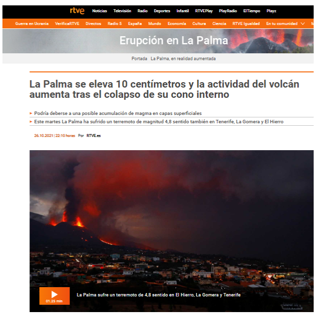 Noticia sobre el aumento del nivel de la Isla de La Palma tras el volcán