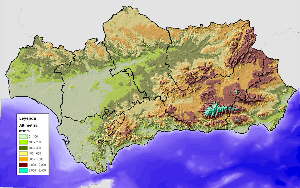 Mapa del relieve de Andalucía