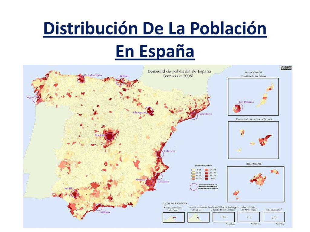 Mapa de la distribución de la población en España