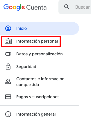 Ventana modificar datos de la cuenta google